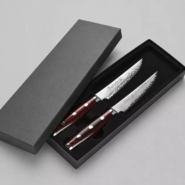 Yaxell Super Gou Steakmessenset 12 cm – 2-delig – 161 Lagen Damaststaal – SG2 Staal – 63 HRC – Canvas-Micarta Heft
