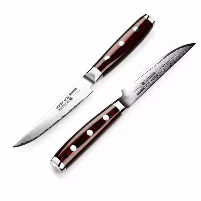 Yaxell Super Gou Steakmessenset 12 cm – 2-delig – 161 Lagen Damaststaal – SG2 Staal – 63 HRC – Canvas-Micarta Heft