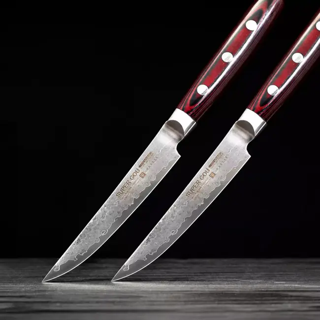 Yaxell Super Gou Steakmessenset 12 cm – 2-delig – 161 Lagen Damaststaal – SG2 Staal – 63 HRC – Canvas-Micarta Heft