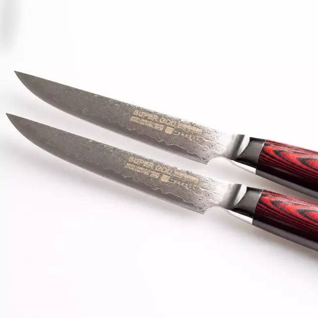 Yaxell Super Gou Steakmessenset 12 cm – 2-delig – 161 Lagen Damaststaal – SG2 Staal – 63 HRC – Canvas-Micarta Heft