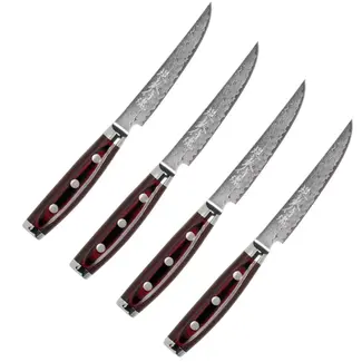 Yaxell Super Gou Steakmessenset 12 cm – 4-delig – 161 Lagen Damaststaal – SG2 Staal – 63 HRC – Canvas-Micarta Heft