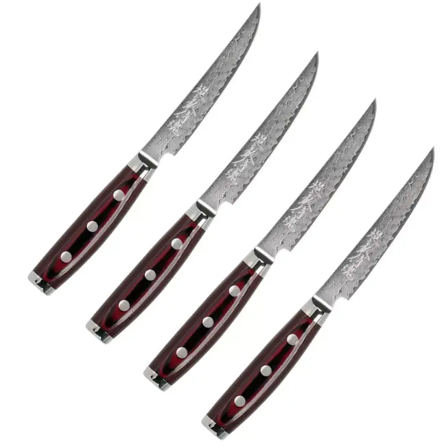Yaxell Super Gou Steakmessenset 12 cm – 4-delig – 161 Lagen Damaststaal – SG2 Staal – 63 HRC – Canvas-Micarta Heft