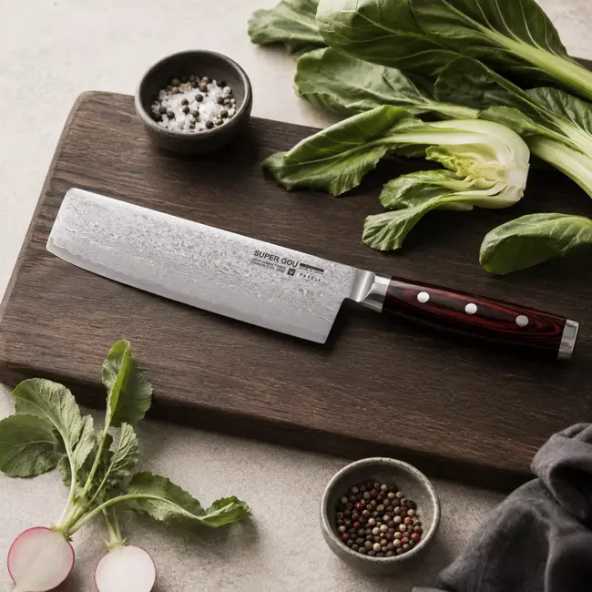 Yaxell Super Gou Nakiri Koksmes 16,5 cm – 161 Lagen Damaststaal – SG2 Staal – 63 HRC – Canvas-Micarta Heft
