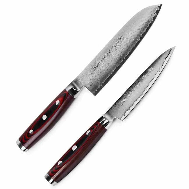 Yaxell Super Gou Messenset – Giftset – 2-delig – Universeelmes 12 cm & Santoku mes 16,5 cm – 161 Lagen Damaststaal – SG2 Staal – 63 HRC – Canvas-Micarta Heft