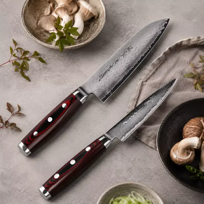 Yaxell Super Gou Messenset – Giftset – 2-delig – Universeelmes 12 cm & Santoku mes 16,5 cm – 161 Lagen Damaststaal – SG2 Staal – 63 HRC – Canvas-Micarta Heft