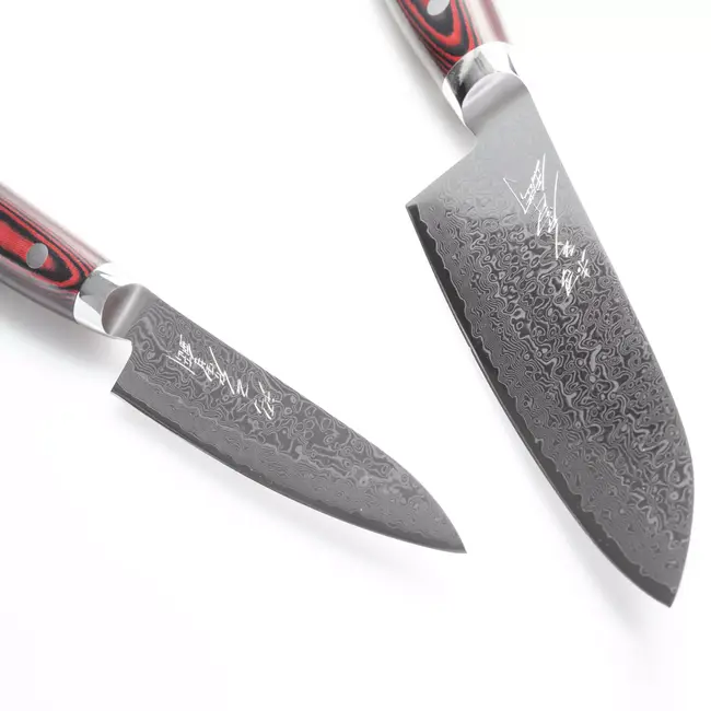 Yaxell Super Gou Messenset – Giftset – 2-delig – Universeelmes 12 cm & Santoku mes 16,5 cm – 161 Lagen Damaststaal – SG2 Staal – 63 HRC – Canvas-Micarta Heft