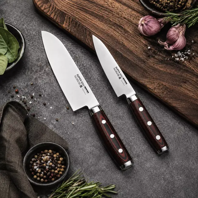 Yaxell Super Gou Messenset – Giftset – 2-delig – Universeelmes 12 cm & Santoku mes 16,5 cm – 161 Lagen Damaststaal – SG2 Staal – 63 HRC – Canvas-Micarta Heft