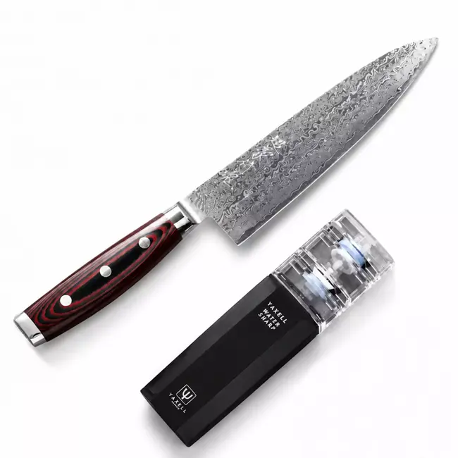 Yaxell Super Gou Messenset – Giftset – 2-delig – Messenslijper & Koksmes 20 cm – 161 Lagen Damaststaal – SG2 Staal – 63 HRC – Canvas-Micarta Heft