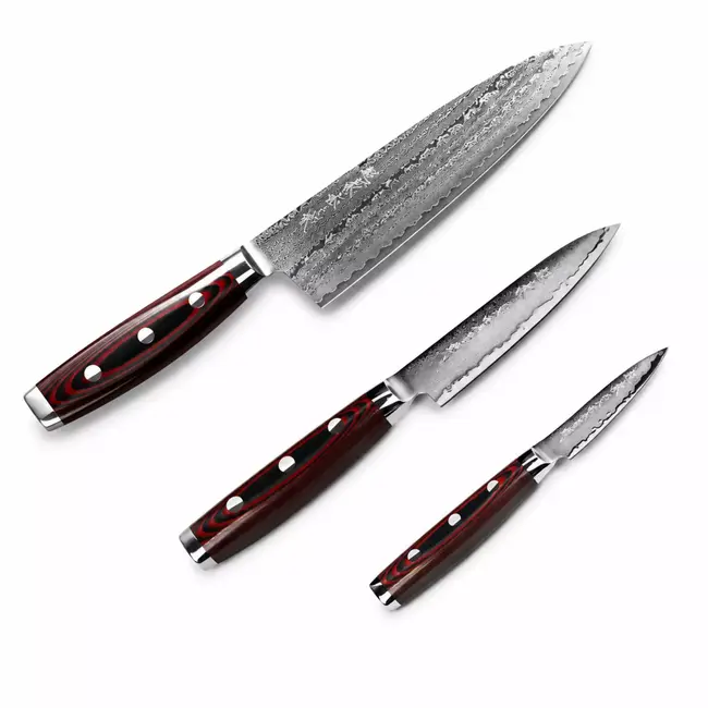 Yaxell Super Gou Messenset – Giftset – 3-delig – Koksmes 20 cm, Universeelmes 12 cm & Schilmes 8 cm – 161 Lagen Damaststaal – SG2 Staal – 63 HRC – Canvas-Micarta Heft