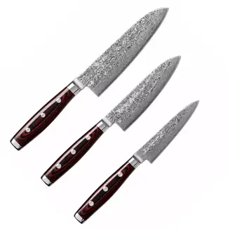 Yaxell Super Gou Messenset – Giftset – 3-delig – Santoku 16,5 cm, Klein Santoku 12,5 cm & Schilmes 8 cm – 161 Lagen Damaststaal – SG2 Staal – 63 HRC – Canvas-Micarta Heft