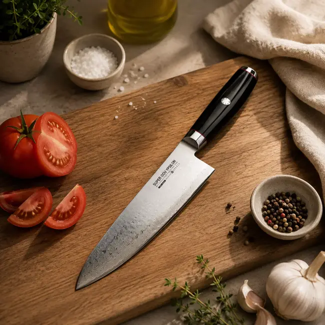 Yaxell Super Gou Ypsilon Koksmes 20 cm – 193 Lagen Damaststaal – SG2 Staal – 63 HRC – Canvas-Micarta Heft – Japan