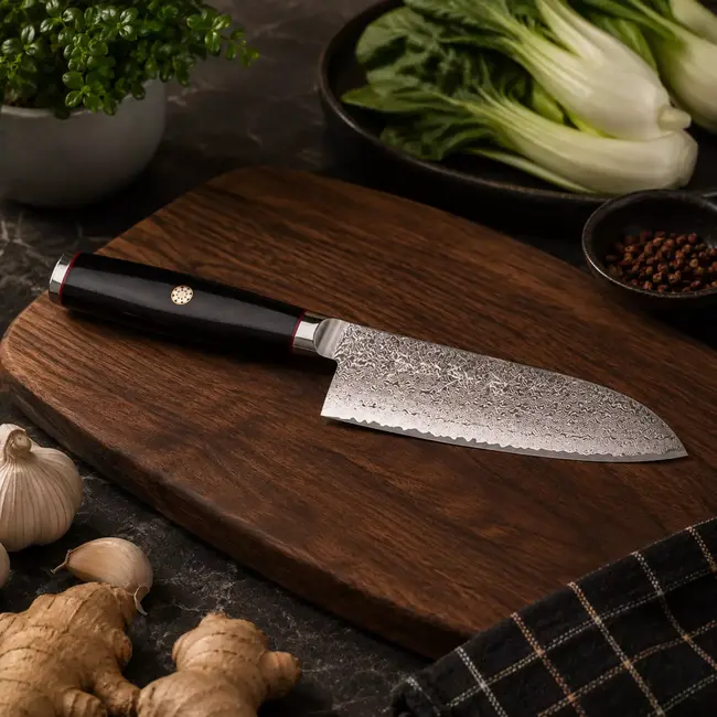 Yaxell Super Gou Ypsilon Santoku mes 16,5 cm – 193 Lagen Damaststaal – SG2 Staal – 63 HRC – Canvas-Micarta Heft – Japan