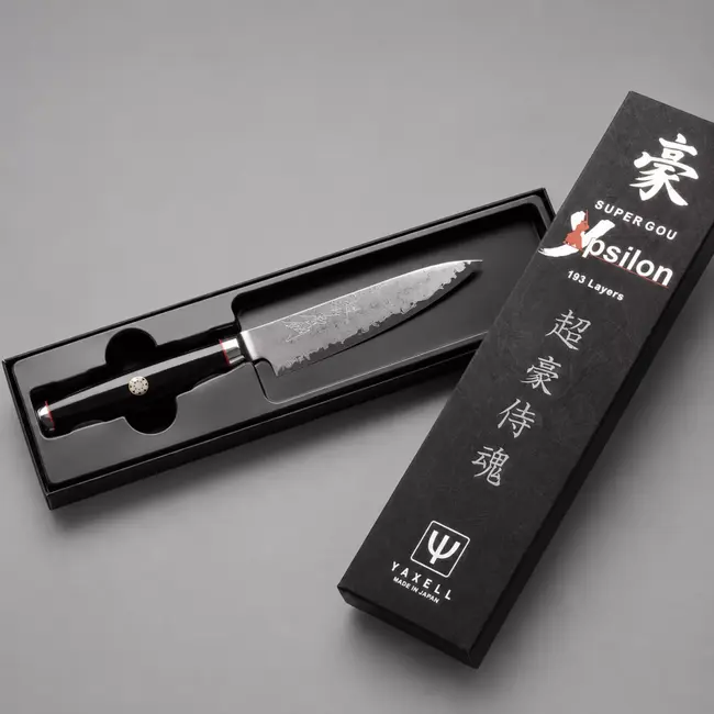 Yaxell Super Gou Ypsilon Universeelmes 12 cm – 193 Lagen Damaststaal – SG2 Staal – 63 HRC – Canvas-Micarta Heft – Japan