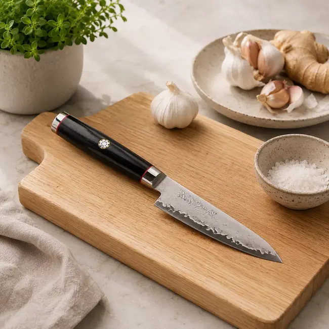 Yaxell Super Gou Ypsilon Universeelmes 12 cm – 193 Lagen Damaststaal – SG2 Staal – 63 HRC – Canvas-Micarta Heft – Japan