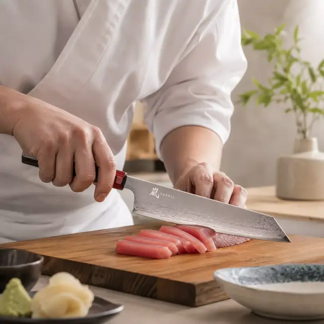 Yaxell Rei Kiritsuke mes 20 cm – 69 Lagen Damaststaal – VG10 Damaststaal – 61 HRC – Pakkahout Heft