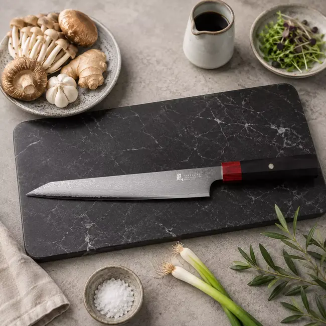 Yaxell Rei Sujihiki mes 23 cm – 69 Lagen Damaststaal – VG10 Damaststaal – 61 HRC – Pakkahout Heft