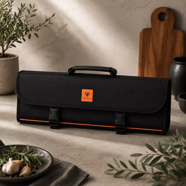 Yaxell Roltas – Ruimte voor 10 Messen – Stevige Polyester Tas met Vak voor Slijpstaaf – Inclusief Schouderriem – Bescherming & Opbergruimte