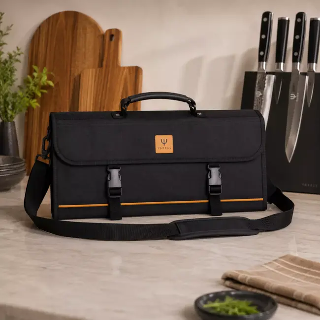 Yaxell Roltas – Ruimte voor 10 Messen – Stevige Polyester Tas met Vak voor Slijpstaaf – Inclusief Schouderriem – Bescherming & Opbergruimte