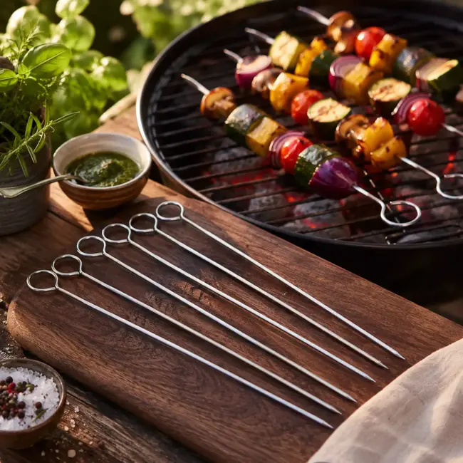 Triangle RVS Grillspies Set 6 Stuks – Herbruikbare BBQ Spiesen 27 cm, Vaatwasmachinebestendig
