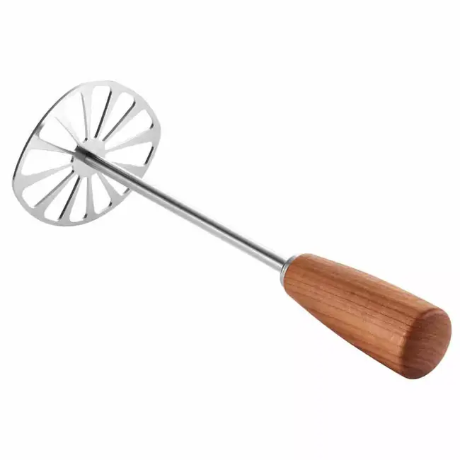 Triangle Aardappelstamper 300 mm met roestvrijstalen stampplaat en gestoomde kersenhouten greep