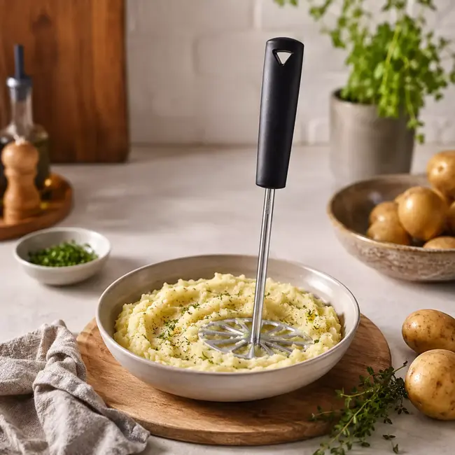 Triangle Aardappelstamper RVS met vaatwasmachinebestendige afneembare stampplaat voor fijne puree