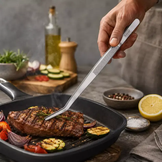 Triangle Grillpincet Gebogen 34,5 cm RVS voor BBQ en Koken