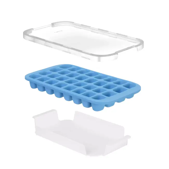 BarUp IJsblokjesvorm met deksel – zacht rubber – 32 blokjes – blauw – 335x180 mm