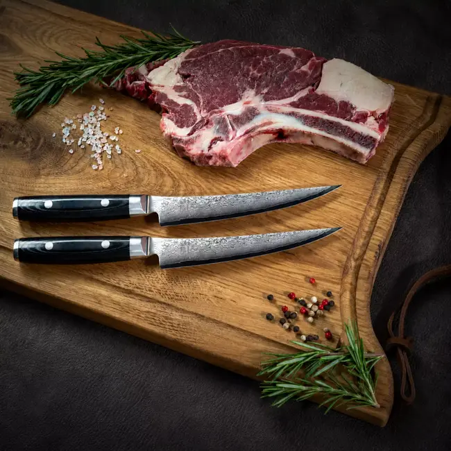 Yaxell Ran Steakmessenset – 2-delig – Giftset – 69 Lagen Damaststaal – VG10 Staal – 61 HRC – Canvas-Micarta Heft