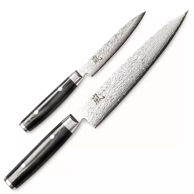 Yaxell Ran Messenset – Giftset – 2-delig – Koksmes 20 cm & Universeelmes 12 cm – 69 Lagen Damaststaal – VG10 Staal – 61 HRC – Canvas-Micarta Heft