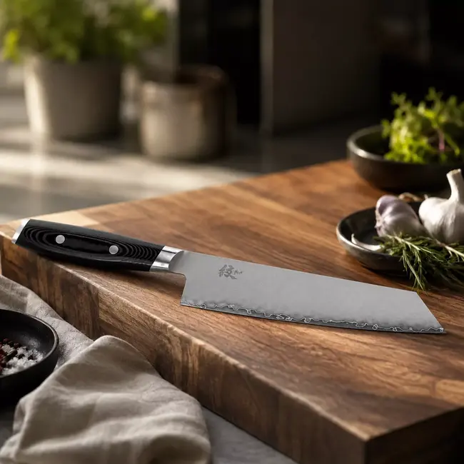 Yaxell Kiritsuke koksmes - roestvrij staal - 3-laags lemmet, moeiteloos snijden - 20 cm - zwart composiet handvat - professionele keuken