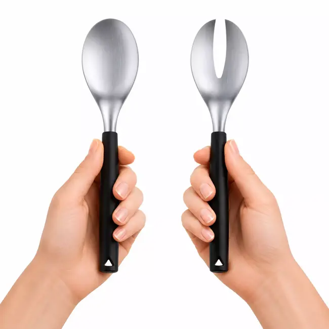 Triangle saladebestekset van roestvrij staal met ergonomische handgrepen