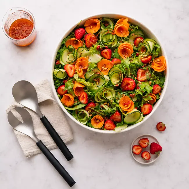 Triangle saladebestekset van roestvrij staal met ergonomische handgrepen