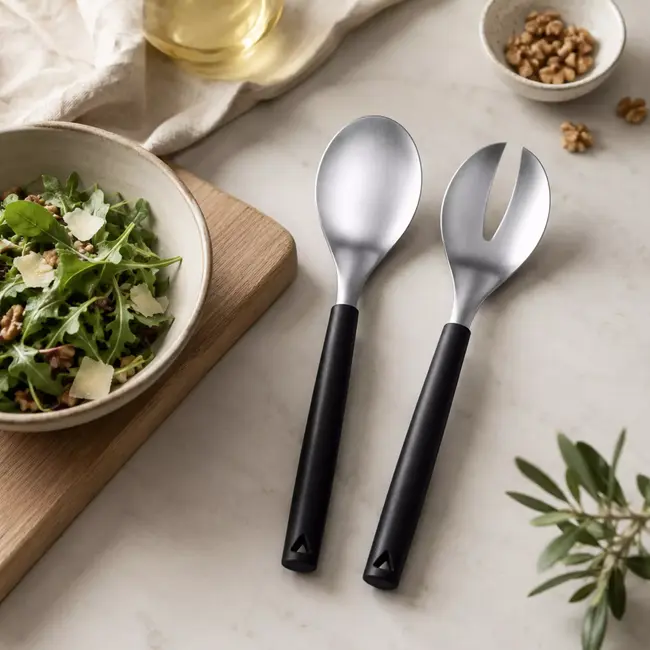 Triangle saladebestekset van roestvrij staal met ergonomische handgrepen