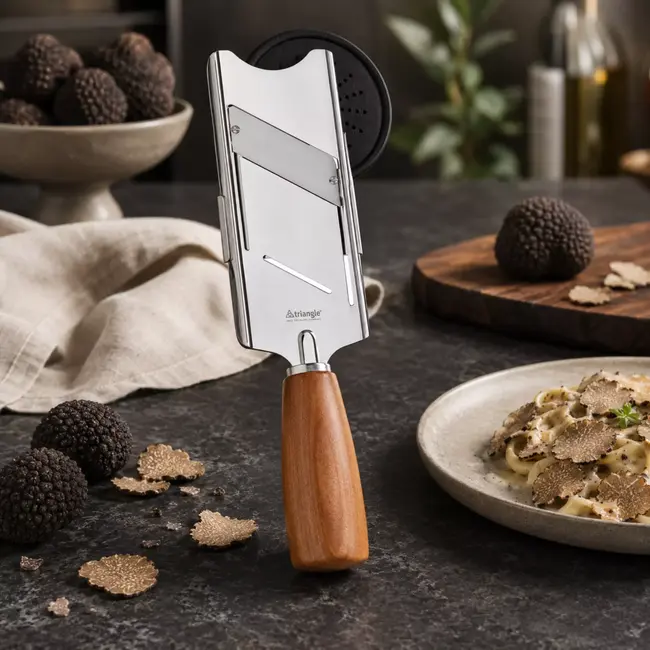 Triangle Duurzame Truffelschaaf – 24,5 cm – RVS met Pruimenhouten Heft