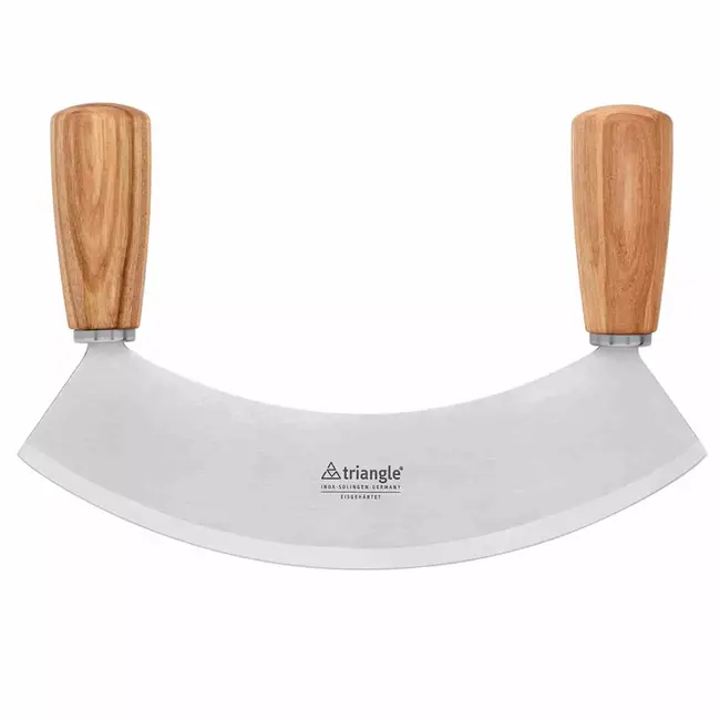 Triangle Soul Wiegemes – Halvemaan Design – Essenhouten Heft – RVS 23 cm