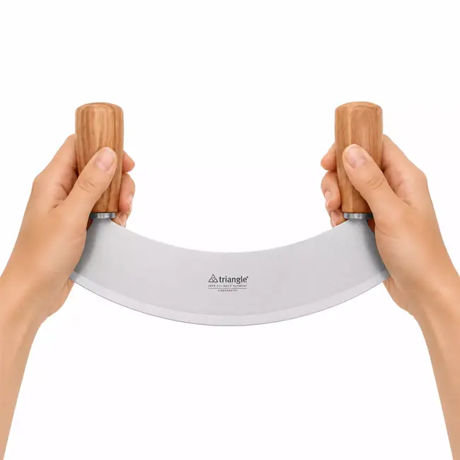 Triangle Soul Wiegemes – Halvemaan Design – Essenhouten Heft – RVS 23 cm