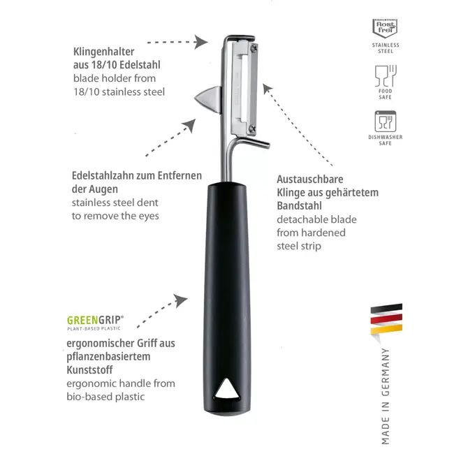 Triangle dunschiller linkshandig zwart 19 cm met RVS lemmet en PP grip