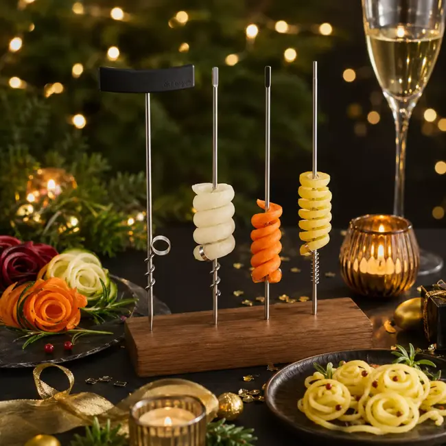 Triangle Deco-Spiraal Set RVS 24,5 cm – Eenvoudig Groente en Fruit Decoreren – 3-delig