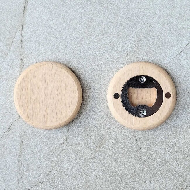 HOCHO Houten flesopener met magneten beukenhout rond Ø 65 mm