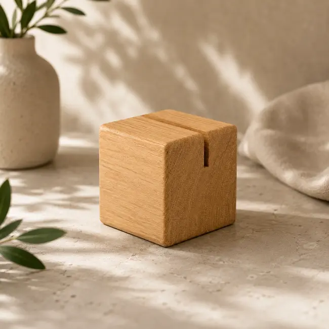HOCHO Eikenhouten menuhouder 60 x 60 x 60 mm naturel met afgeronde hoeken