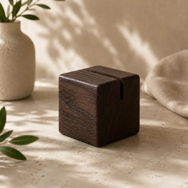 HOCHO Donkerbruine Eikenhouten menuhouder 60 x 60 x 60 mm met afgeronde hoeken