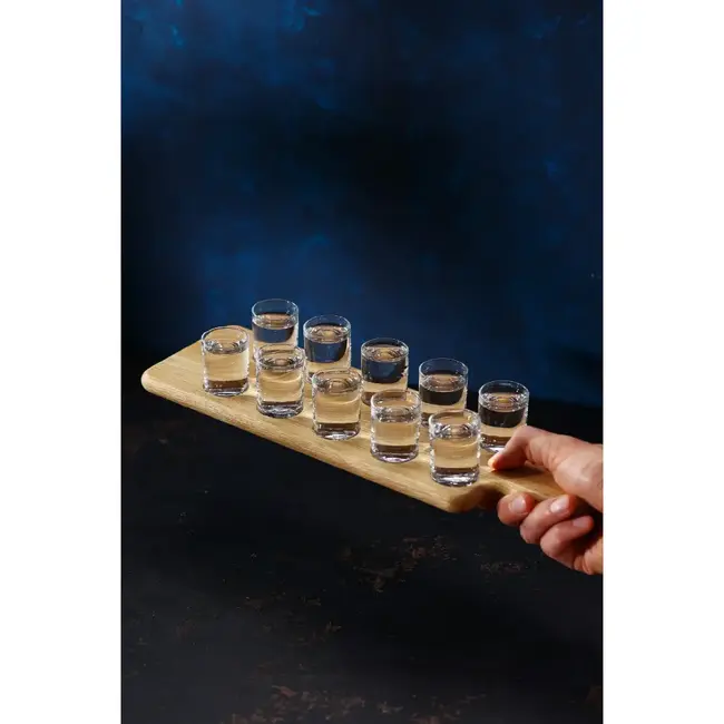 HOCHO Eikenhouten shotplank voor 10 shotglazen 395 x 120 x 15 mm met handgreep