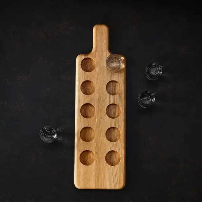 HOCHO Eikenhouten shotplank voor 10 shotglazen 395 x 120 x 15 mm met handgreep