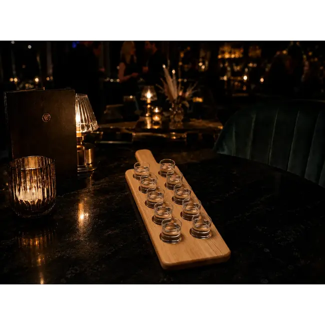 HOCHO Eikenhouten shotplank voor 10 shotglazen 395 x 120 x 15 mm met handgreep