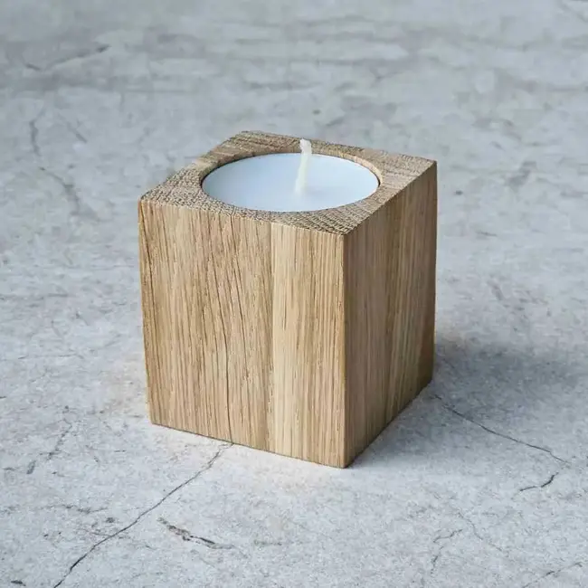 HOCHO Eiken waxinelichthouder 50 x 50 x 60 mm met rechte hoeken