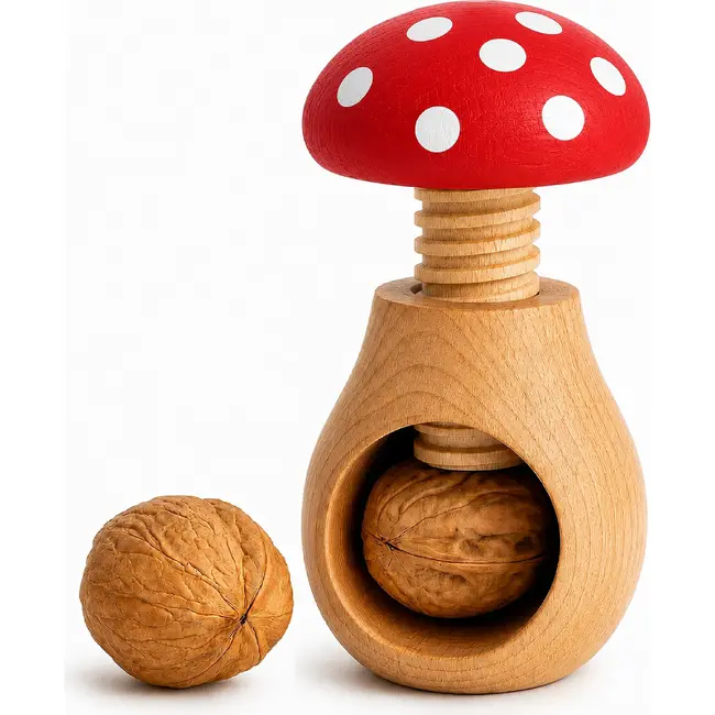 Glowel Houten Notenkraker: Ecologisch & Duurzaam Noten Kraken in Stijl - Rood met Witte Stippen