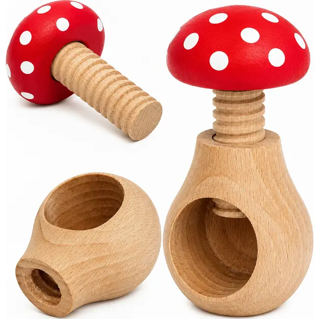 Glowel Houten Notenkraker: Ecologisch & Duurzaam Noten Kraken in Stijl - Rood met Witte Stippen