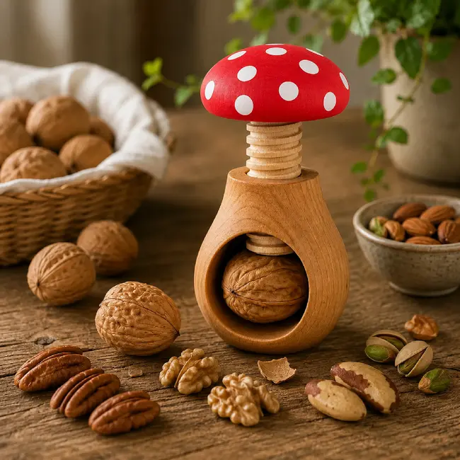 Glowel Houten Notenkraker: Ecologisch & Duurzaam Noten Kraken in Stijl - Rood met Witte Stippen