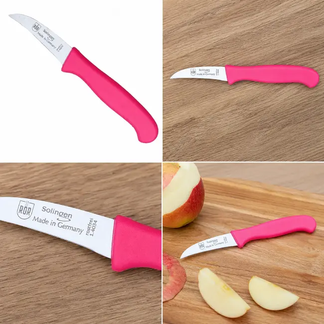 RÖR Solingen Schilmesje Krom / Gebogen – Kunststof Handvat – RVS Lemmet – Neon Roze