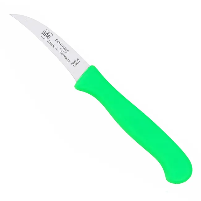 RÖR Solingen Schilmesje Krom / Gebogen – Kunststof Handvat – RVS Lemmet – Neon Groen